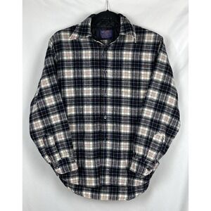 Vintage Pendleton Lodge Shirt Small Blue 100% Plaid Virgin Wool USA 70s Washable